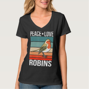 Camiseta Peace Love Robins Citação de Arte Retro Birdwatch