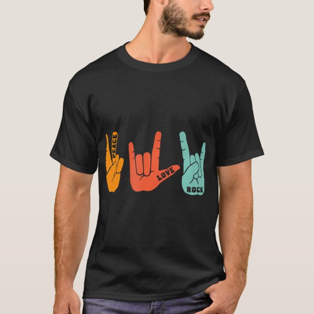 Camiseta Peace Love Rock and Roll Rock Banda Concert (Frente)