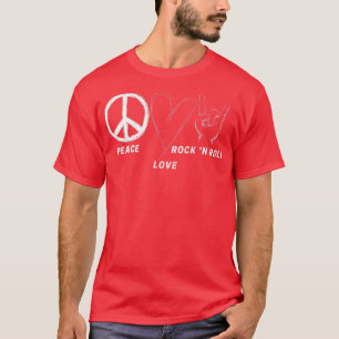 Camiseta Peace Love Rock N Roll Hippie Design Rock Music Lo