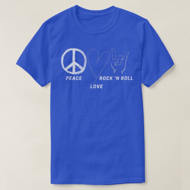 Camiseta Peace Love Rock N Roll Hippie Music Lover Concert (Frente do Design)