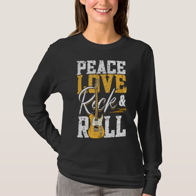 Camiseta Peace Love Rock & Roll Electronic Rock Guitar (Frente)