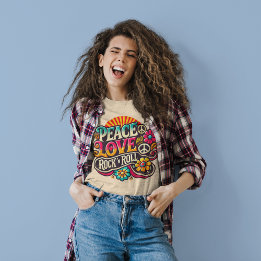 Camiseta Peace Love RocknRoll Retro 70s Vintage Psychedelic