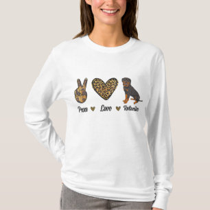 Camiseta Peace Love Rottweiler Lover Pet Dog Puppy Owner Le