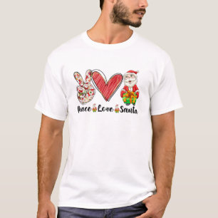 Camiseta Peace Love Santa Clause Engraçado Matador de Famíl
