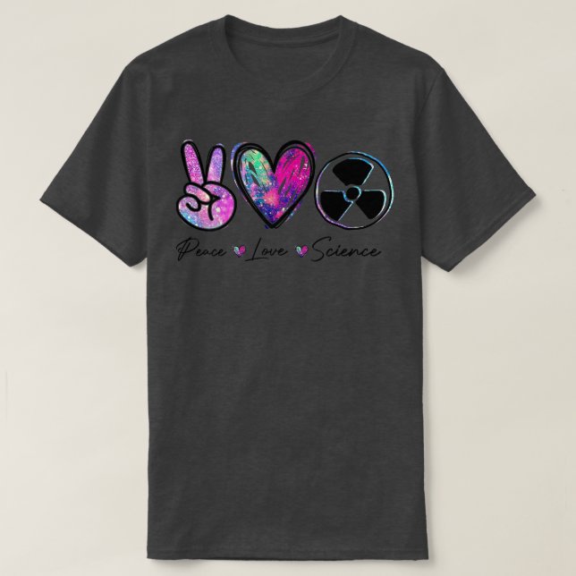 Camiseta Peace Love Science Engraçado Professor Premium (Frente do Design)