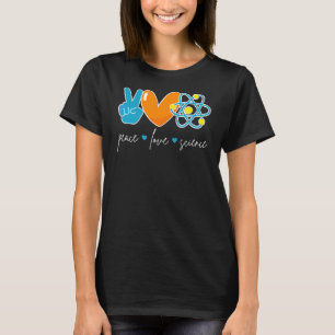 Camiseta Peace Love Science Química Biology Physics Teto