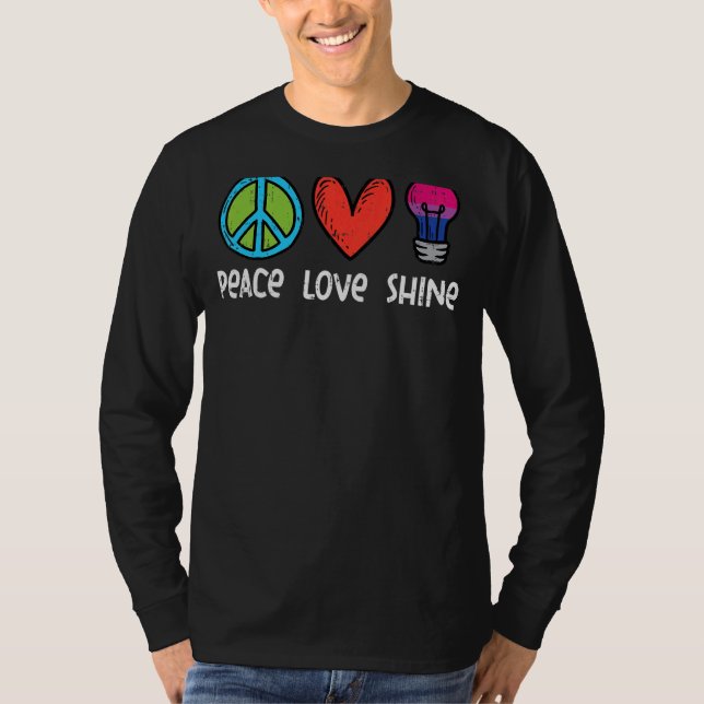 Camiseta Peace Love Shine Bi Pride Coisas Bissexuais Bi Pri (Frente)