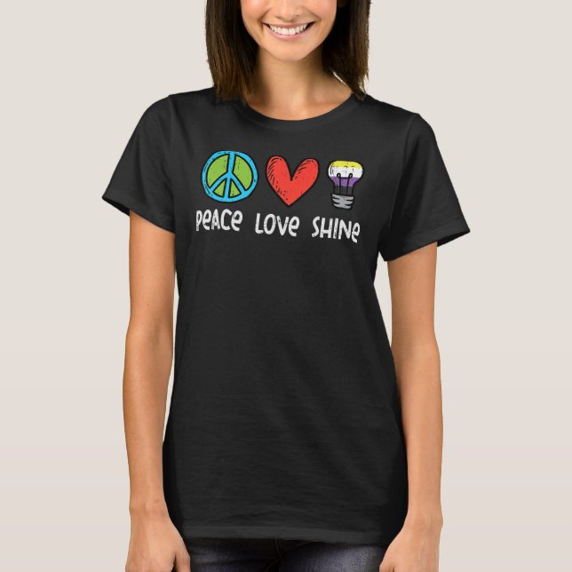 Camiseta Peace Love Shine Nonbinary Enby Não Binário Sinali (Frente)