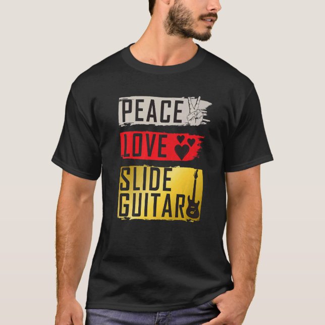 Camiseta Peace Love Slide Guitar Music Instrument Bottlenec (Frente)