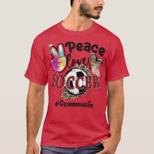 Camiseta Peace Love Soccer Grammie Life Mãe Avó Leopardo
