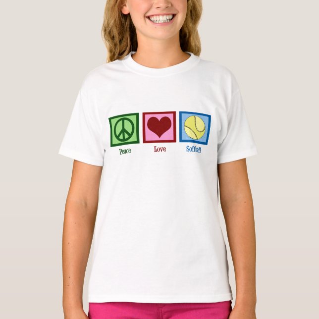 Camiseta Peace Love Softball Cute Girls Team (Frente)