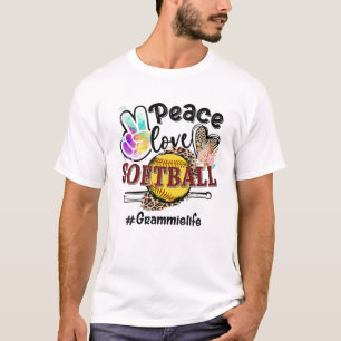 Camiseta Peace Love Softball Grammie Life Mom Grandma Leopa