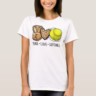 Camiseta Peace Love Softball Mom Leopard Print Mother's Day