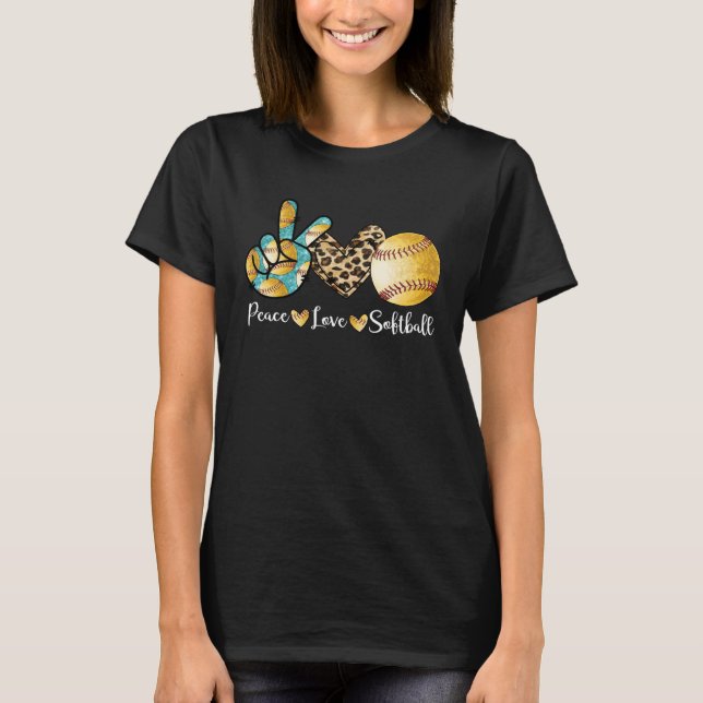 Camiseta Peace Love Softball  Mom   Pitcher Catcher (Frente)