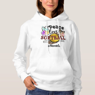 Camiseta Peace Love Softball Nana Life Mãe Avó Leopardo