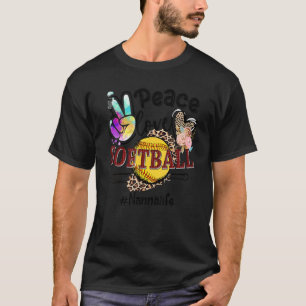 Camiseta Peace Love Softball Nanna Life Mãe Avó Leopardo