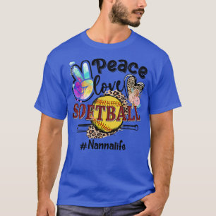 Camiseta Peace Love Softball Nanna Life Mãe Avó Leopardo