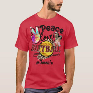 Camiseta Peace Love Softball Oma Life Mãe Avó Leopardo 