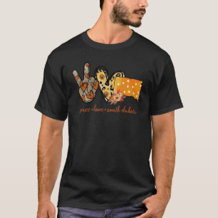 Camiseta Peace Love South Dakota Map Vintage Sunflower Leop