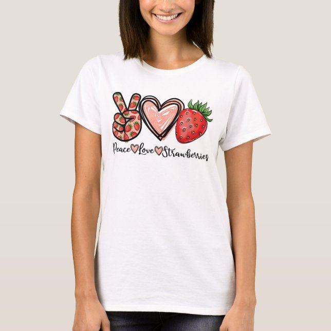 Camiseta Peace Love Strawberry Farmberry Strawberry Lover (Frente)