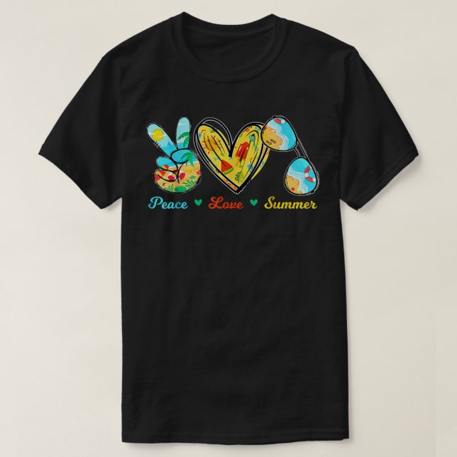 Camiseta Peace Love Summer Sunglass Cruise Beach (Frente do Design)