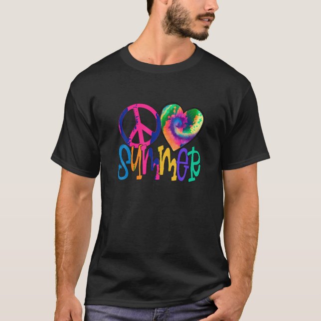Camiseta Peace Love Summer Vibes Beach Vacay Summertime Dye (Frente)