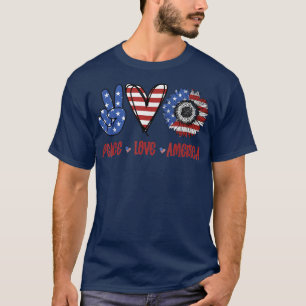 Camiseta Peace Love Sunflower America Patriótico EUA Bandei