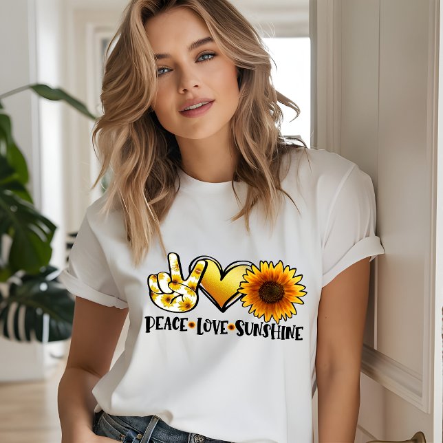 Camiseta Peace Love Sunshine Modern Sunflower Giry Chic (Criador carregado)