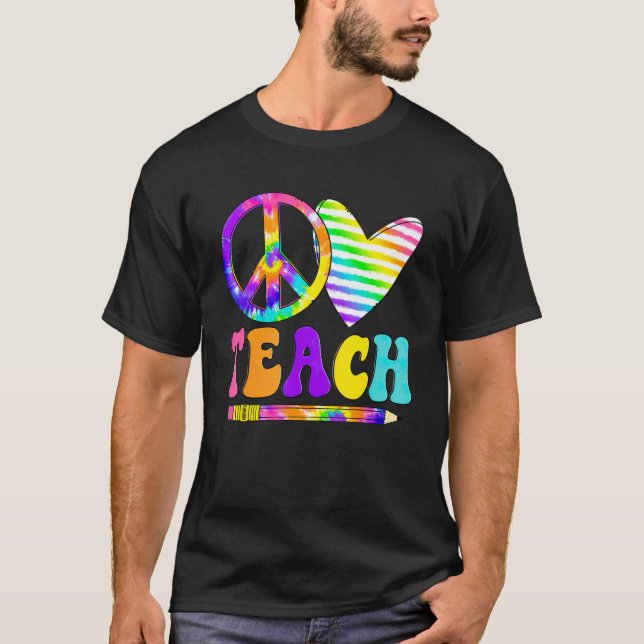 Camiseta Peace Love Teach Tie Dye Professores De Volta A Sc (Frente)