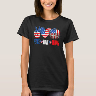 Camiseta Peace Love Tennis American Flag Indepedence Day Me
