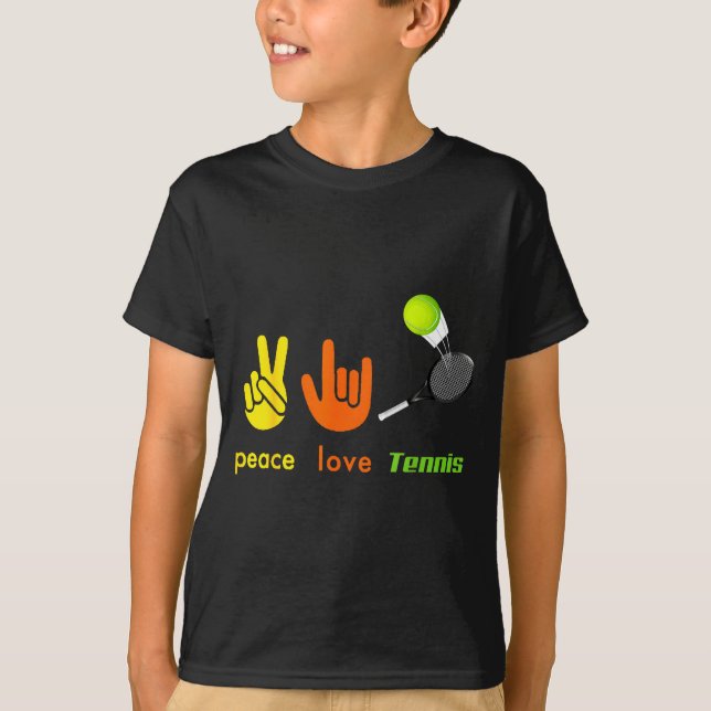 Camiseta Peace Love Tennis Funny Tennis Lovers Hand Sign De (Frente)