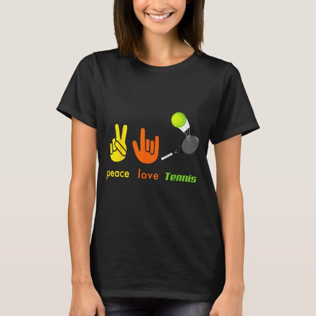 Camiseta Peace Love Tennis Funny Tennis Lovers Hand Sign De (Frente)