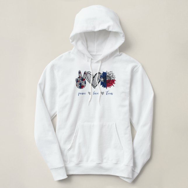 Camiseta Peace Love Texas Flag Sunflower (Frente do Design)
