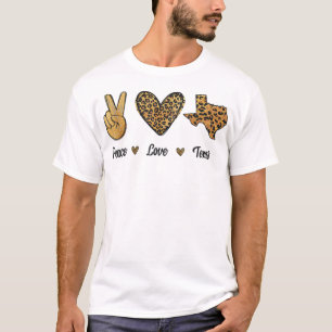 Camiseta Peace Love Texas Lepard Flag Map Souvenirs