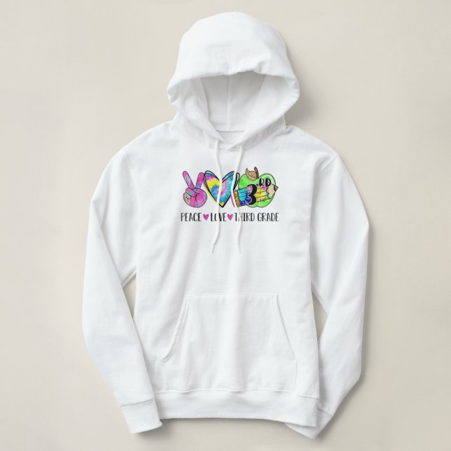 Camiseta Peace Love Third Grade Tie Dye Happy First Day (Frente do Design)