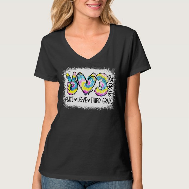 Camiseta Peace Love Third Grade Tie Dye Stuacher Ble (Frente)