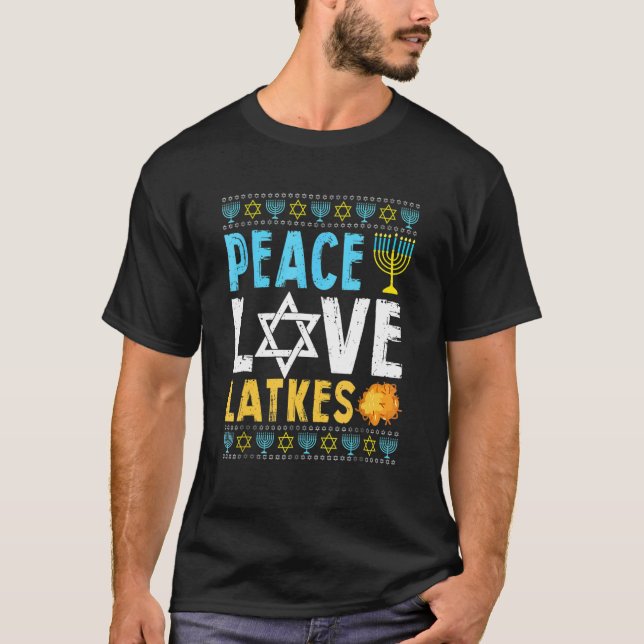 Camiseta Peace Love trava Hanukkah Chanukah judeu (Frente)