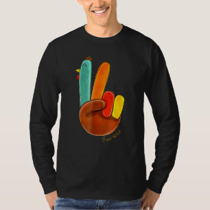 Camiseta Peace Love Turkey Graças Turkey Hand Sign
