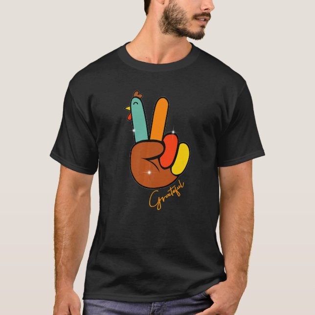 Camiseta Peace Love Turkey Grateful Turkey Hand Sign Thanks (Frente)