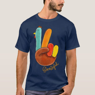 Camiseta Peace Love Turkey Grateful Turkey Sinal Obrigados