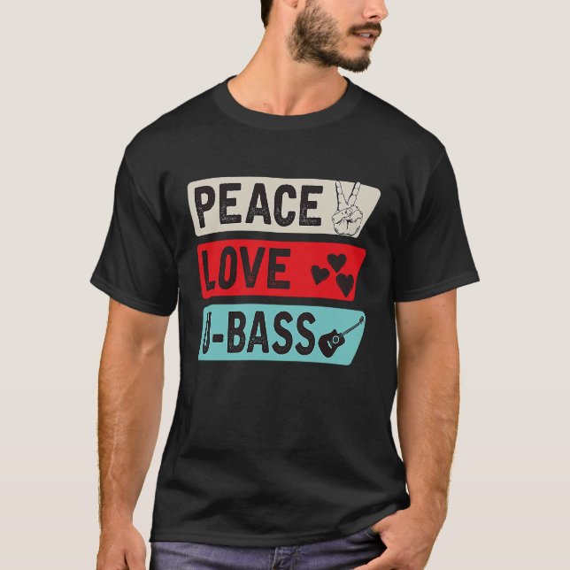 Camiseta Peace Love U Bass Strings Ukelele Music U Bass Ins (Frente)
