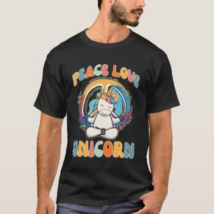 Camiseta Peace Love Unicorn Horse Hippie Yoga Meditação H