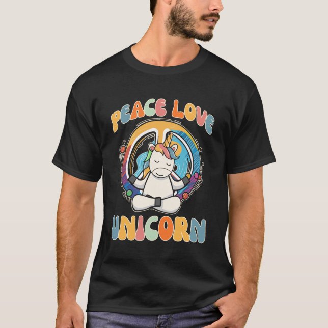 Camiseta Peace Love Unicorn Horse Hippie Yoga Meditação H (Frente)
