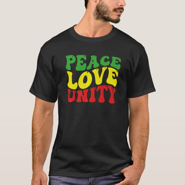 Camiseta Peace Love Unity Reggae Roots Jamaica Rasta Reggae (Frente)