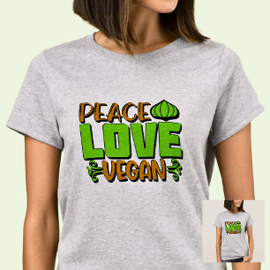 Camiseta Peace Love Vegan Green Brown em