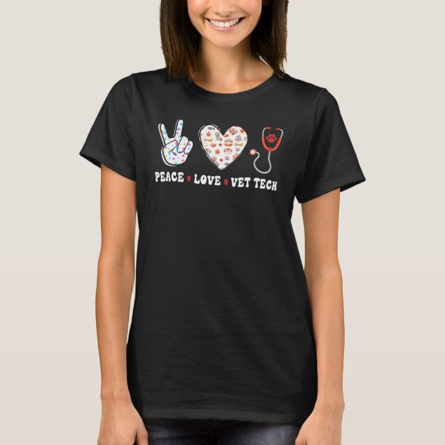 Camiseta Peace Love Vet Tech Veterinarian Veterinary Techni (Frente)