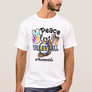 Camiseta Peace Love Voleibol Mamma Life Mãe Avó Leopa