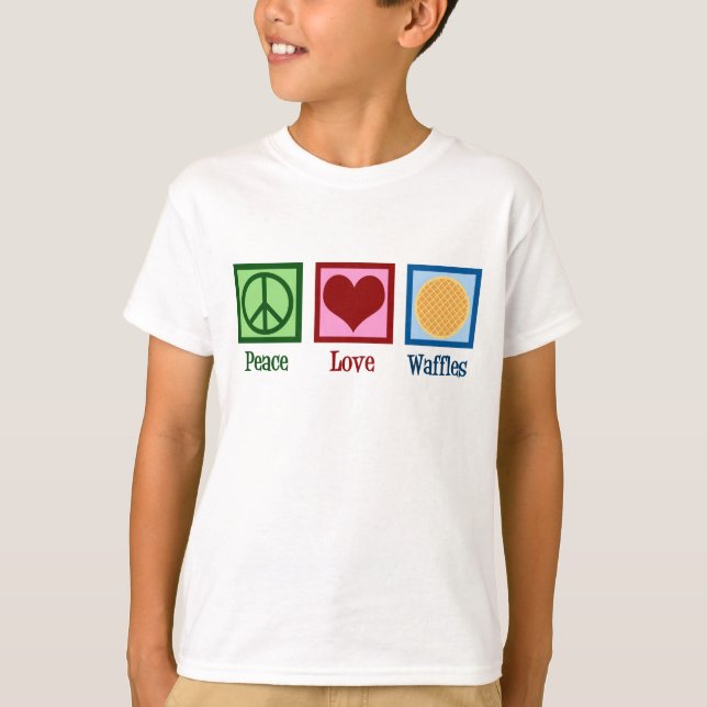 Camiseta Peace Love Waffles Cute Kids (Frente)