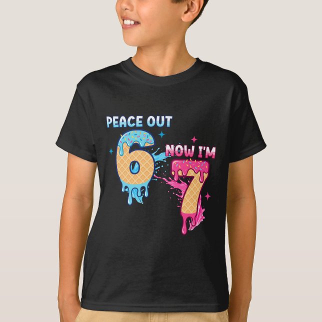 Camiseta Peace Out 6 Now I'm 7 Ice Cream Drip 7th Birthday  (Frente)