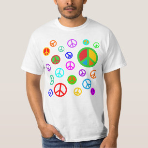 Camiseta PEACE - Padrão plano multicolorido + seu backgr.